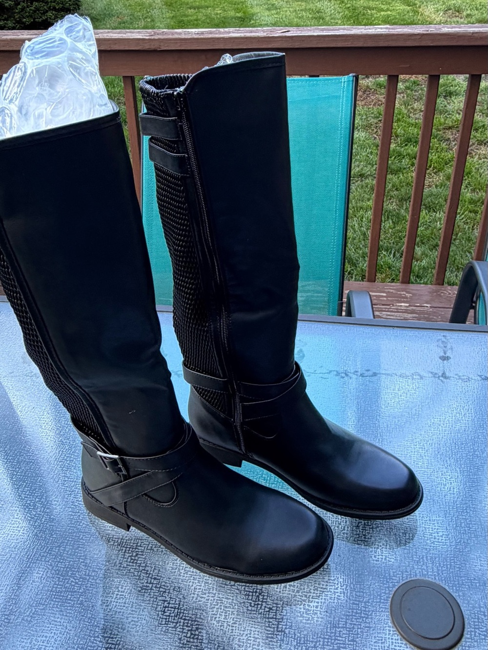 Shoe Dazzle Black Tall Riding Boots with Buckle Detail